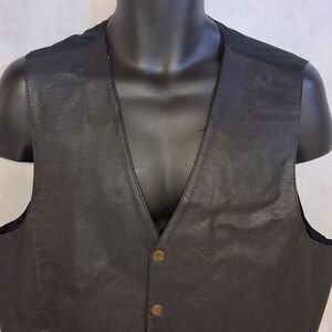 Wilson's Leather Black Pebbled Leather Vest Men's Large Lined Snap Front